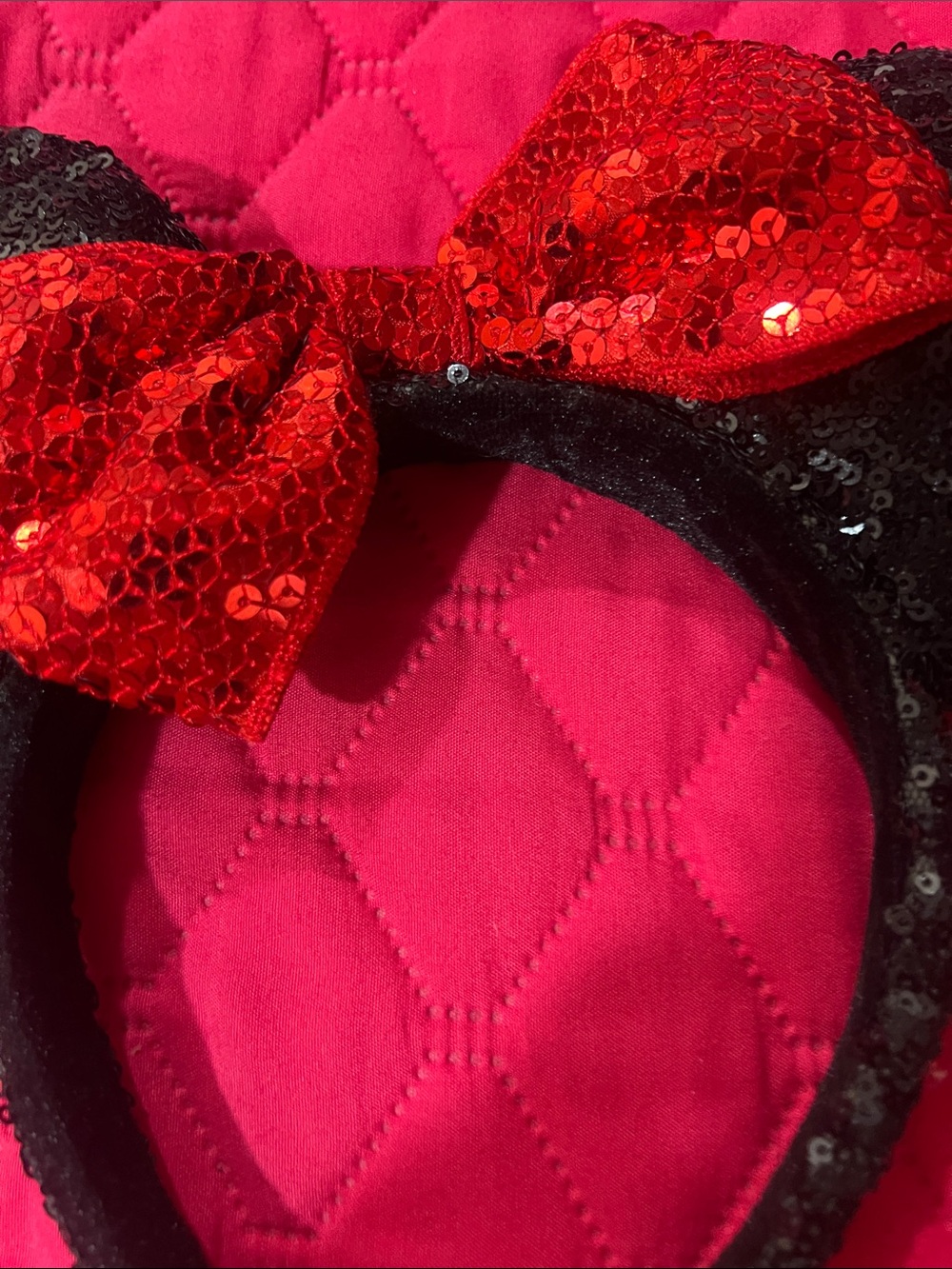 Black Sequin Mouse Ear Headband with Red Sequin Bow - Picture 4 of 10